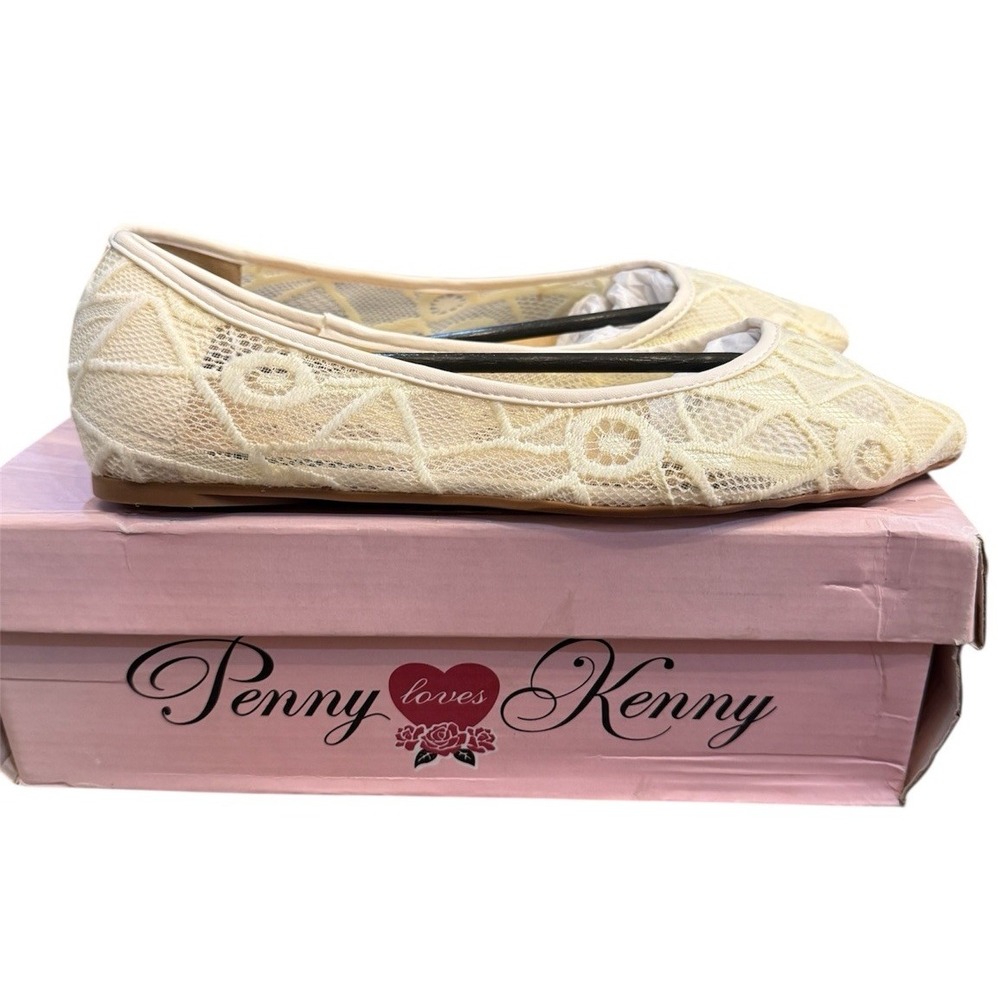 Penny Loves Kenny Knot Lace Ballet Flat White/Ivory‎ Size 8 Embroidered Fairy